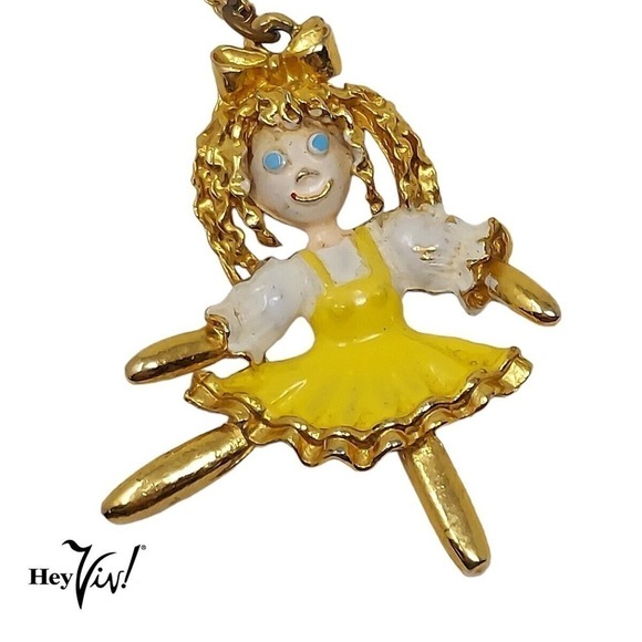 Vintage Happy Dancing Doll Enamel 2" Charm Pendant Necklace 17" Chain - Hey Viv - Picture 1 of 5